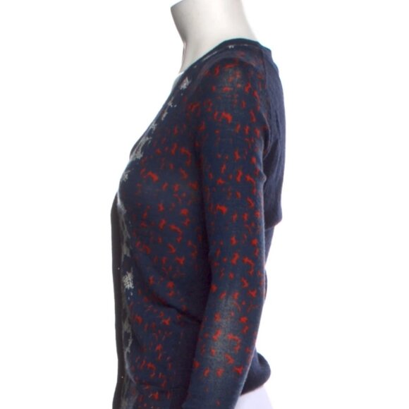 Tory Burch Sweater Floral Navy, Red &White, V Line Logo Buttons XS (Orig. $280) - Picture 2 of 6
